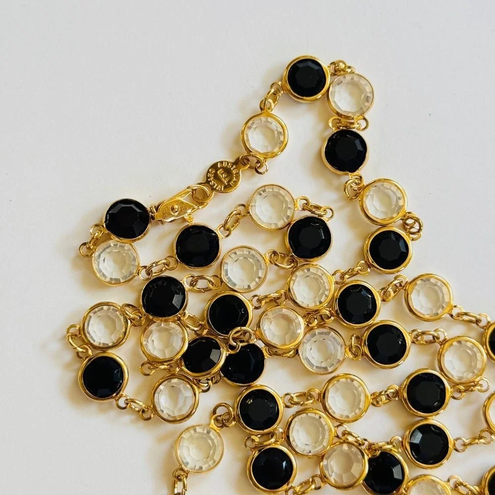VTG Regal‎ Open Bezel Austrian Crystal USA Necklace gold plated strand High end